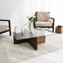 Hanah Home Glory Mesa de Centro de Cristal Templado y Madera en Nogal